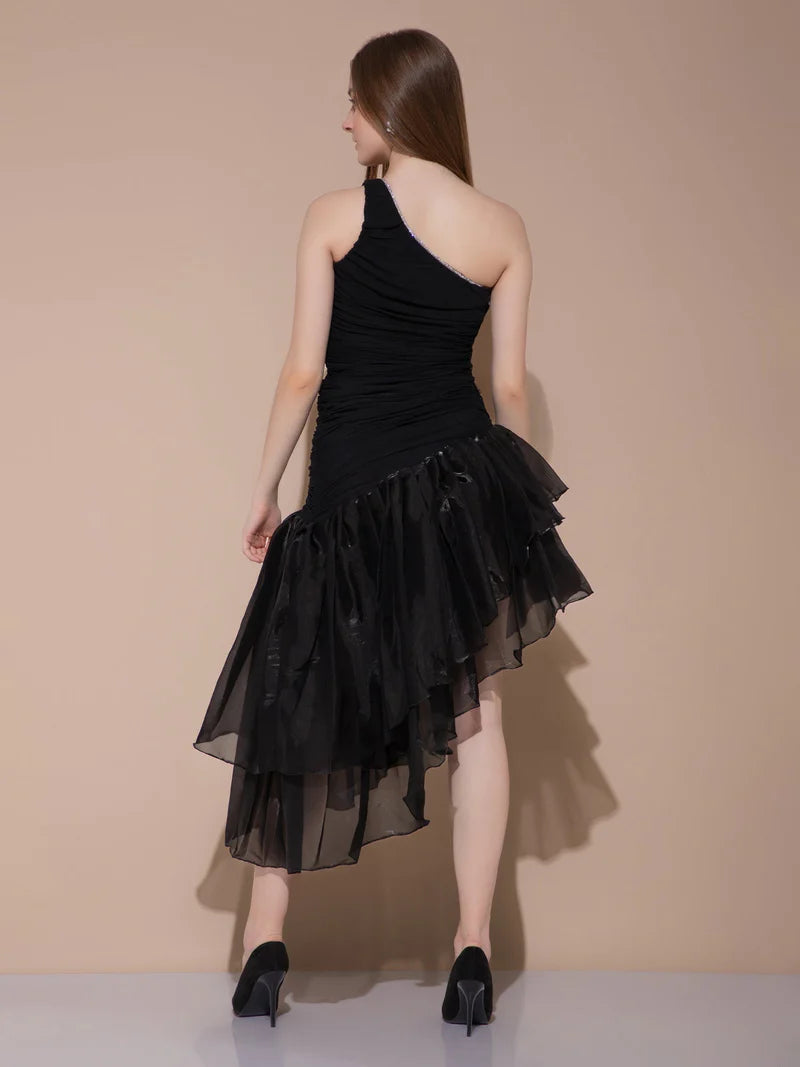 Midnight Bloom Asymmetry Dress