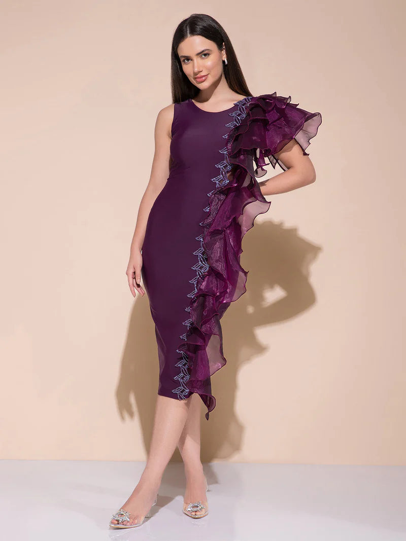 Berry Elegance Side Cascade Dress
