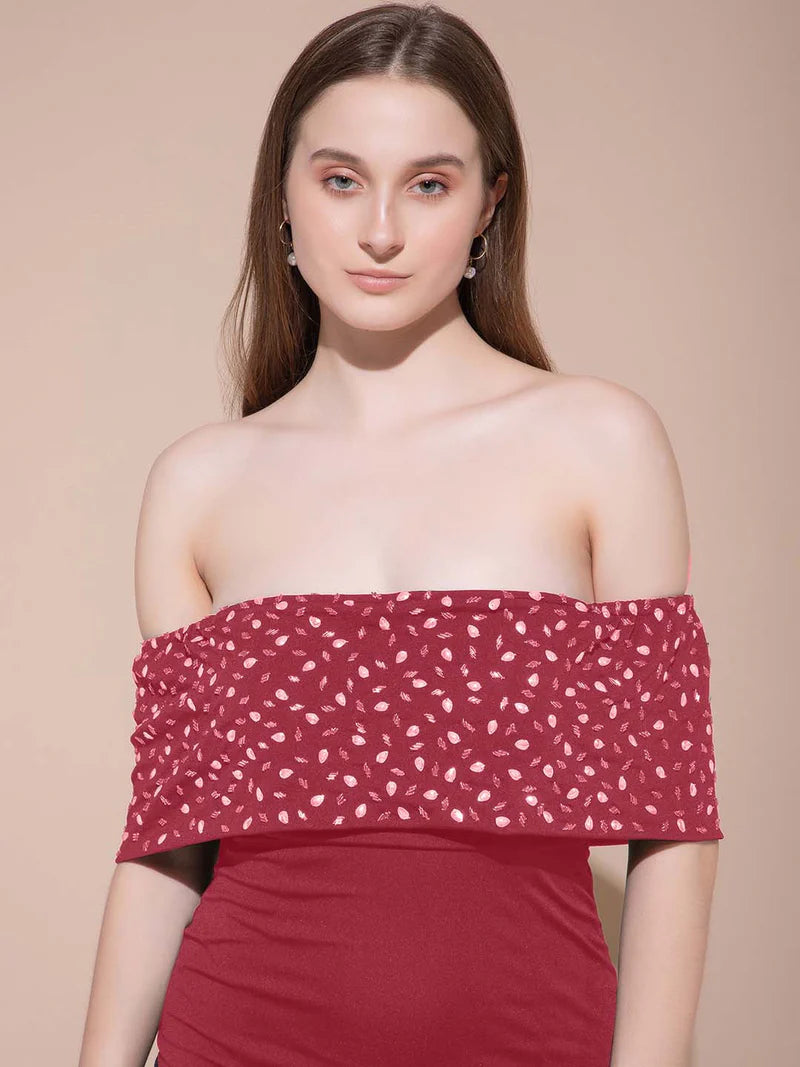 Crimson Charm Off-Shoulder Midi dress