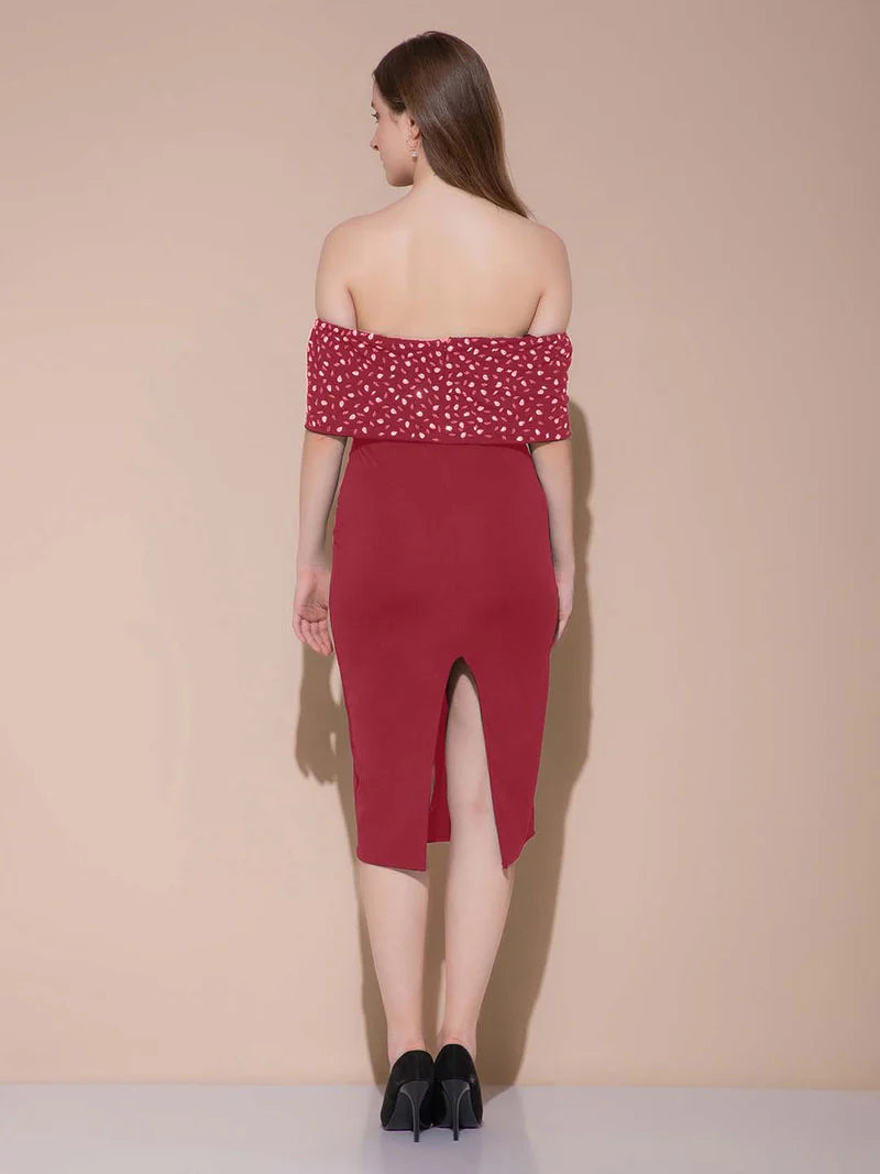Crimson Charm Off-Shoulder Midi dress
