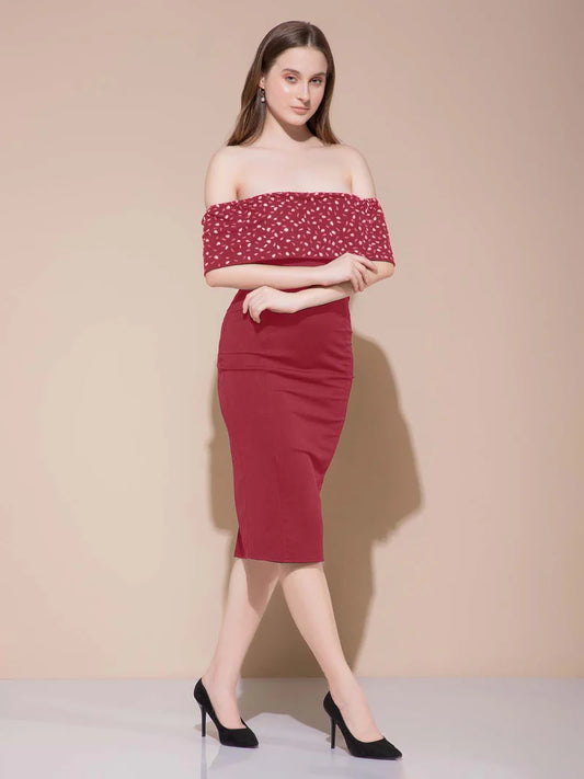 Crimson Charm Off-Shoulder Midi dress