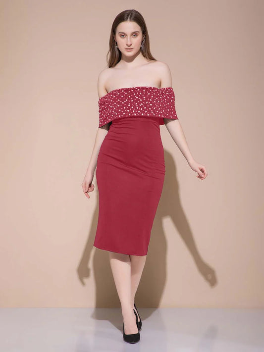 Crimson Charm Off-Shoulder Midi dress