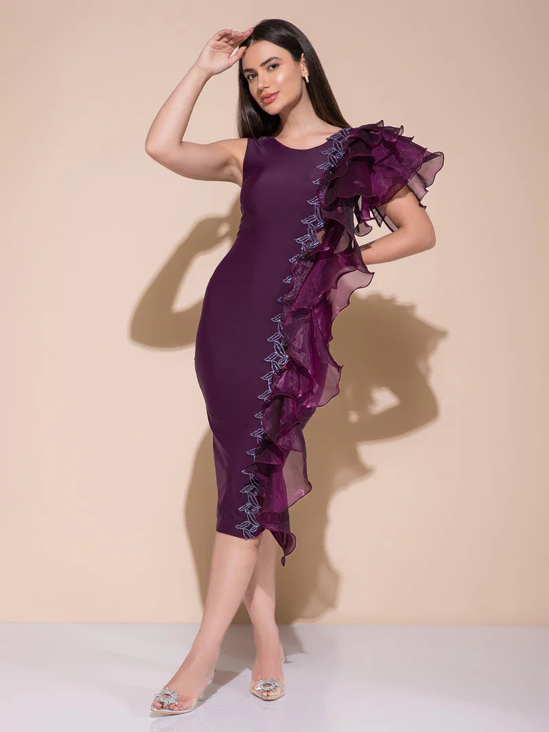 Berry Elegance Side Cascade Dress