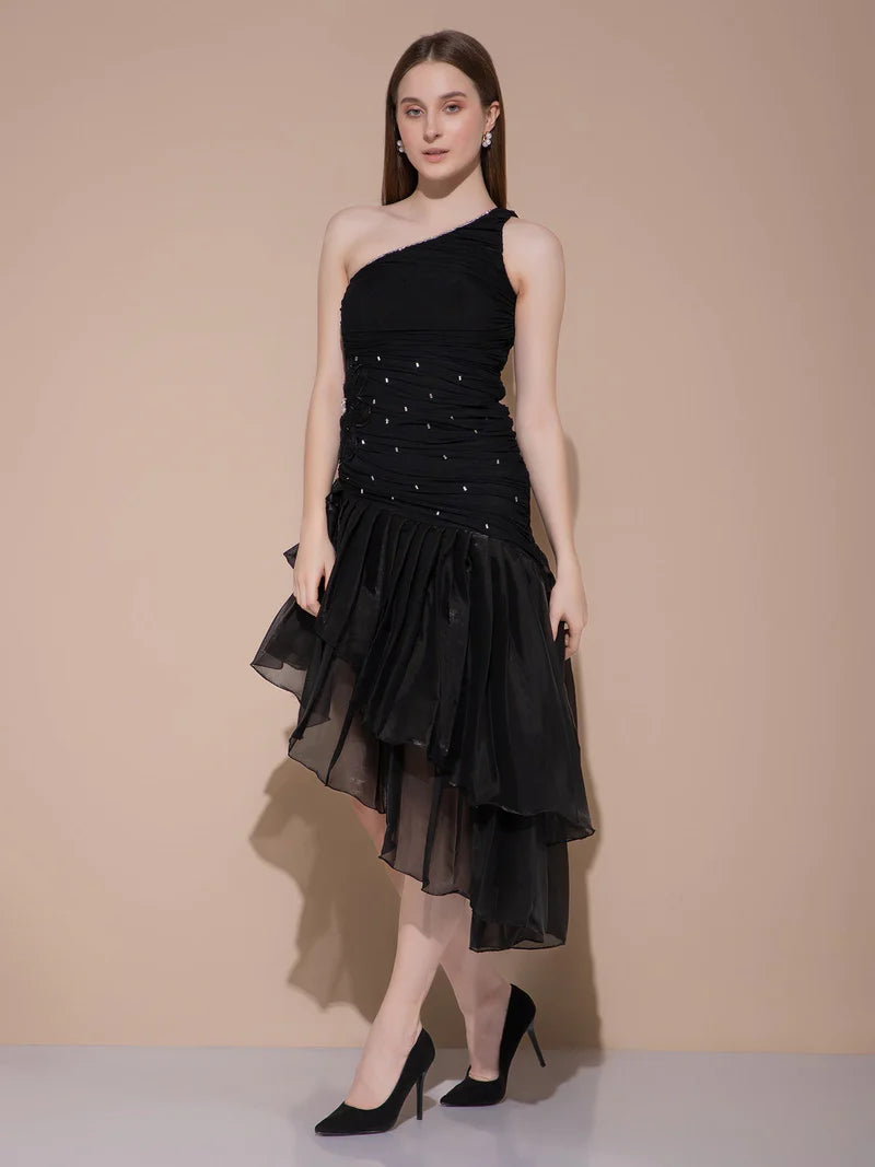 Midnight Bloom Asymmetry Dress