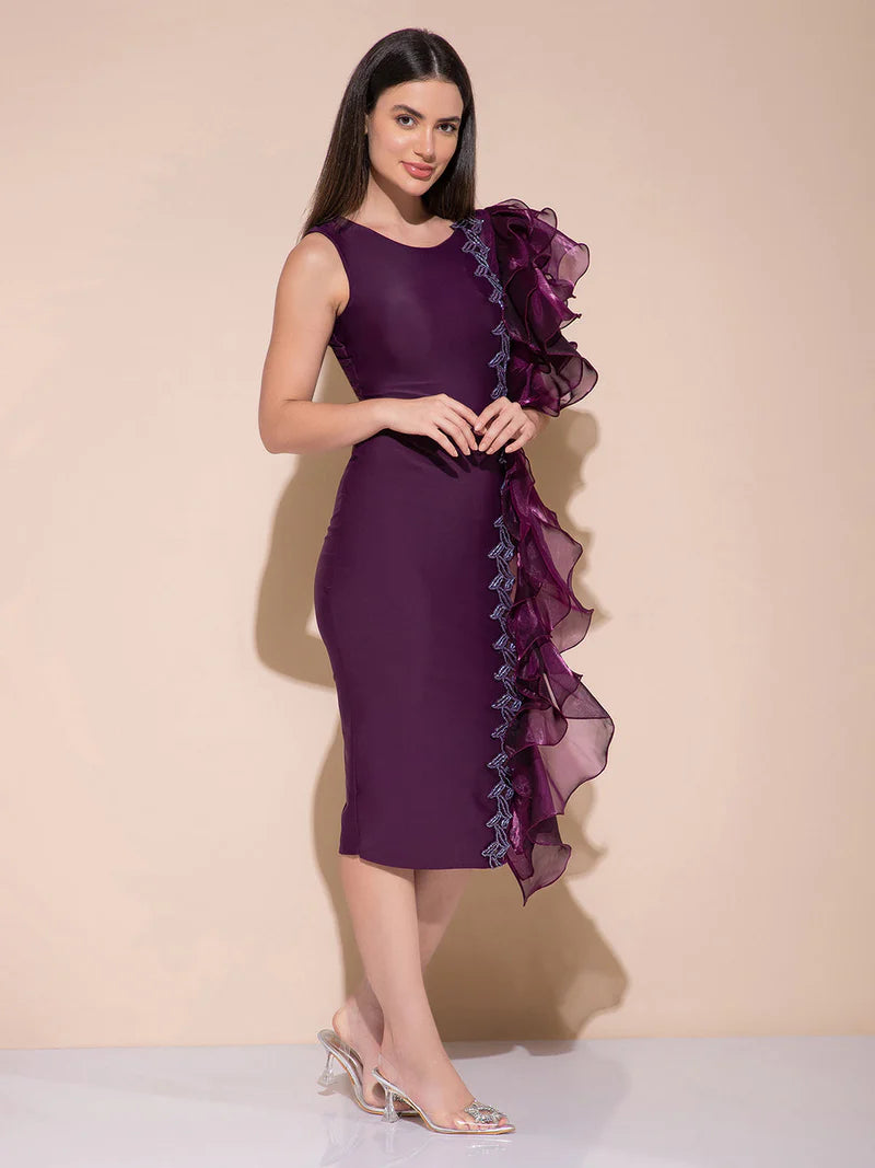 Berry Elegance Side Cascade Dress