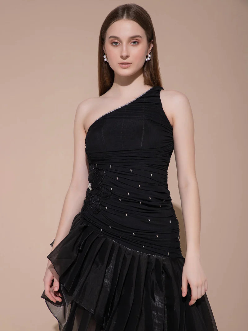Midnight Bloom Asymmetry Dress