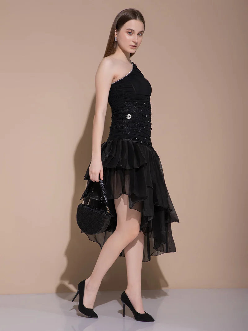 Midnight Bloom Asymmetry Dress