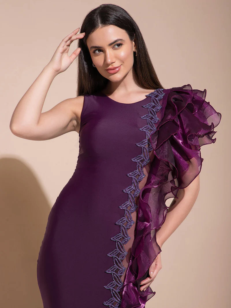 Berry Elegance Side Cascade Dress