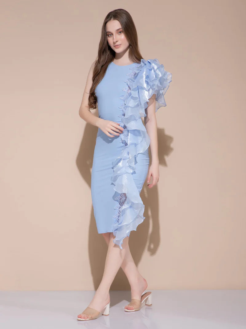 Blue Mirage Ruffle Dress