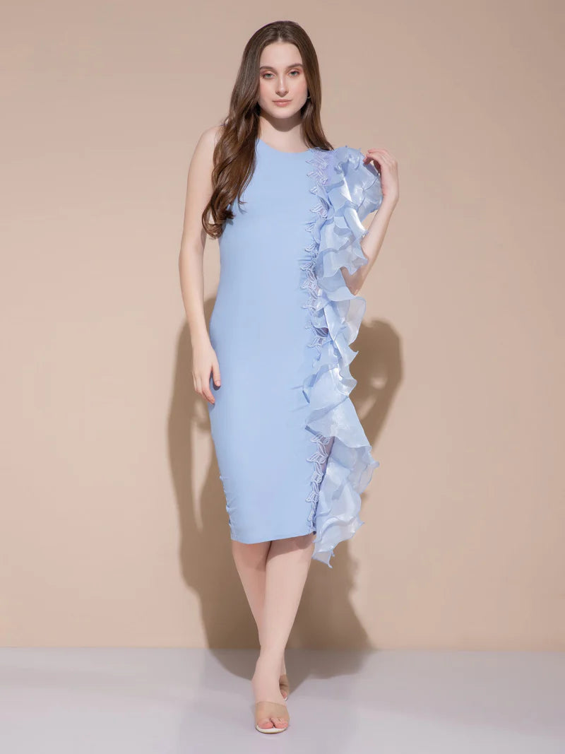 Blue Mirage Ruffle Dress