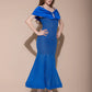 V Cut Blue Long Dress