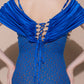 V Cut Blue Long Dress