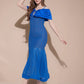 V Cut Blue Long Dress
