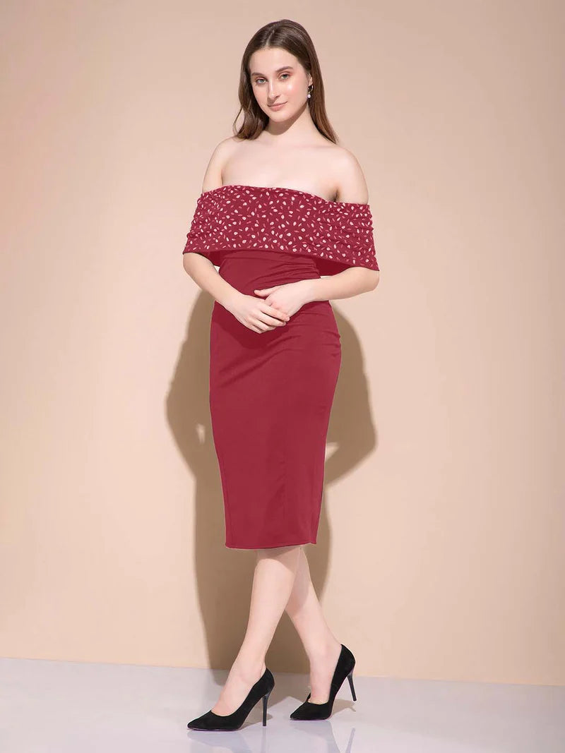 Crimson Charm Off-Shoulder Midi dress