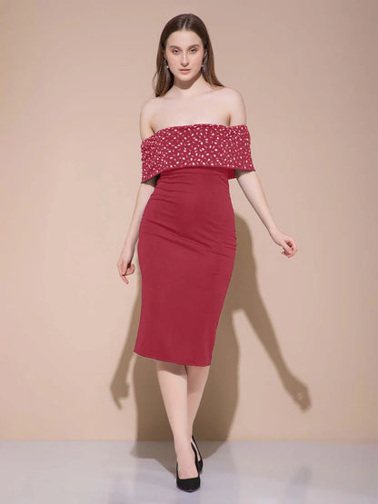 Crimson Charm Off-Shoulder Midi dress